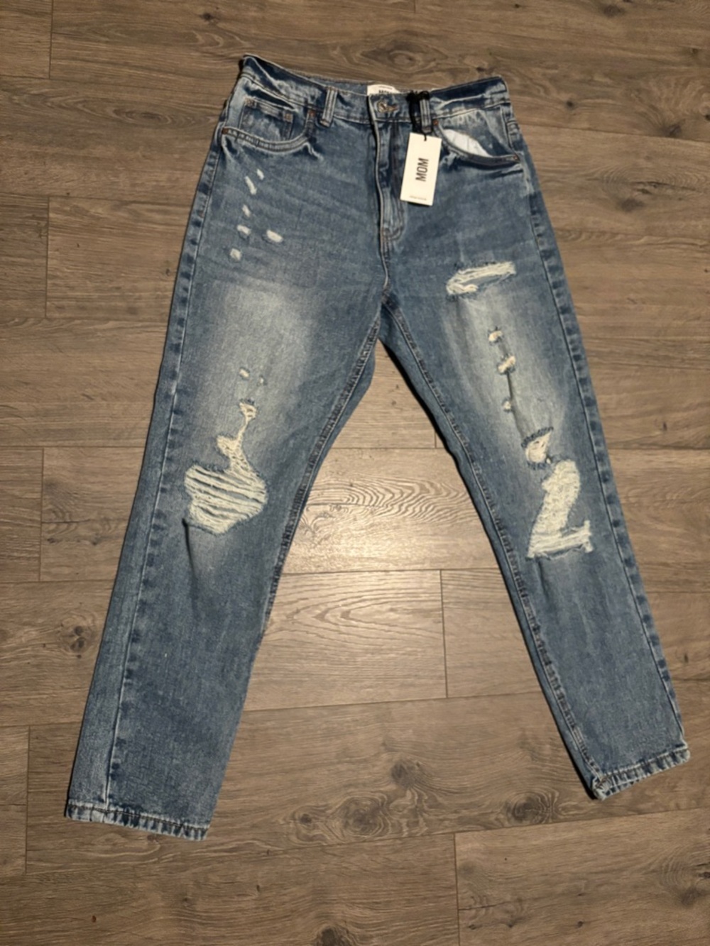 Forever 21 Distressed High Rise Mom Jeans - Light Blue